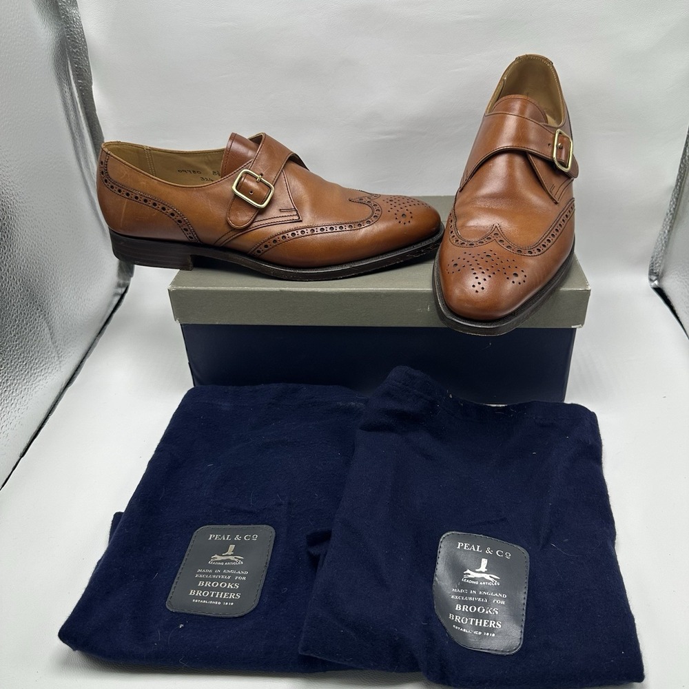 Peal & Co Brooks‎ Brothers Monk Strap Dress Shoes WingTip Men's Size 8.5 D Calf